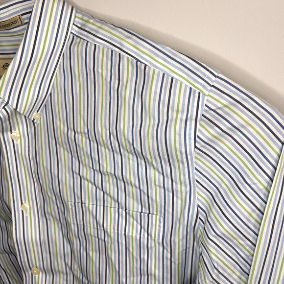 Eddie Bauer Button Down Shirt Mens XL Blue Green Stripes Easter Spring Dressy - Picture 5 of 15